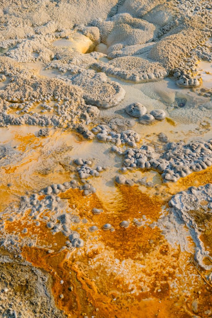 An aerial view of a yellow and brown substance